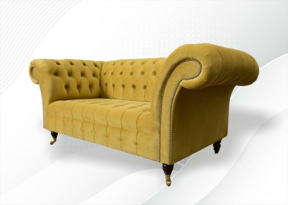 Chesterfield Design Luxus Polster Sofa Couch 2 Sitzer Garnitur Textil Gelb Neu