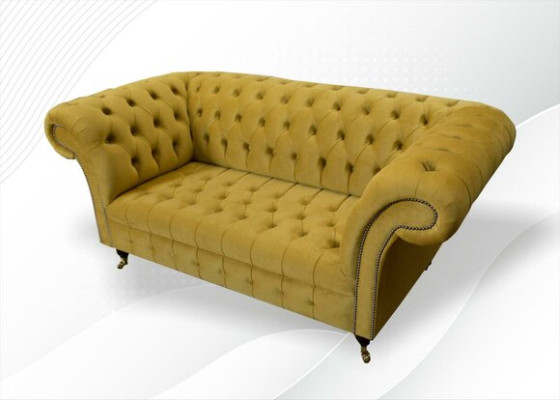 Chesterfield Design Luxus Polster Sofa Couch 2 Sitzer Garnitur Textil Gelb Neu