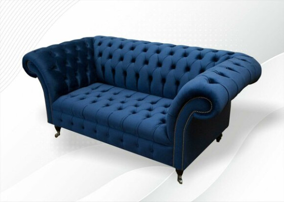 Design Chesterfield Sofagarnitur 2 Sitzer Couch Textil Blau Polster Sofas Blaue