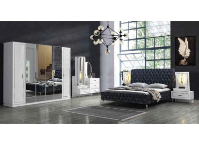 Schlafzimmer Bett Nachttisch Kommode Spiegel Kleiderschrank Chesterfield 5tlg.