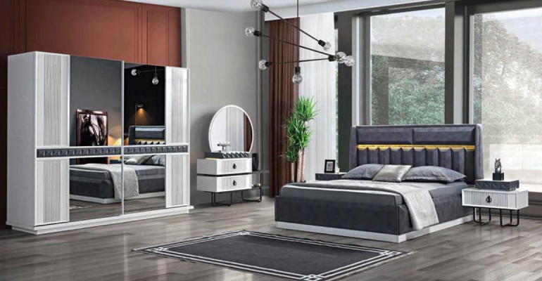 Schlafzimmer Set Bizzotto Bett Nachttisch Kommode Spiegel Kleiderschrank 5tlg.