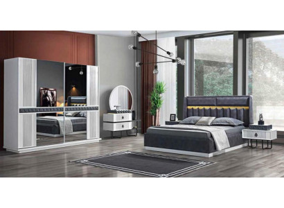 Schlafzimmer Set Bizzotto Bett Nachttisch Kommode Spiegel Kleiderschrank 5tlg.