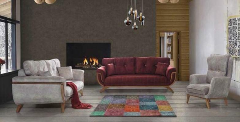 Luxus Dreisitzer Moderne Couch Möbel Rote Couchen Sofas Stoff Textil