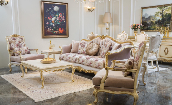 Luxus Möbel Design Sessel klassisches Design Thron Textil Wohnzimmer
