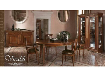 Esszimmer Garnitur Massivholz Barock Rokoko Tisch 4x Stühle Vitrine Kommode