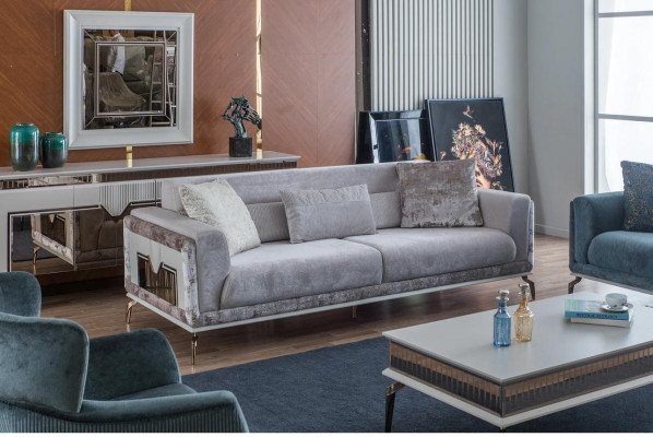 Design Wohnzimmer Set Sofas Sessel Moderne Couchtisch 3+3+1 Couchtisch