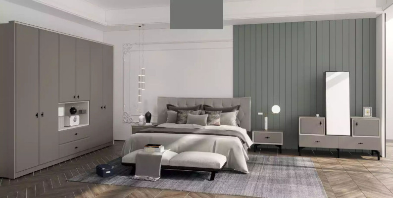 Kommode mit Spiegel für Schlafzimmer grau stilvoll modernes Design
