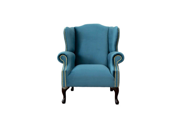 Ohrensessel Einsitzer Chesterfield Couch Blau Sofa Polster Möbel Neu
