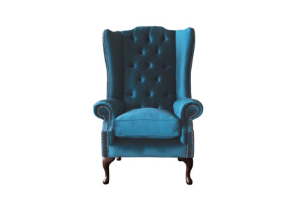 Grauer Ohrensessel Sessel Design Polster Chesterfield Textil Wohnzimmer
