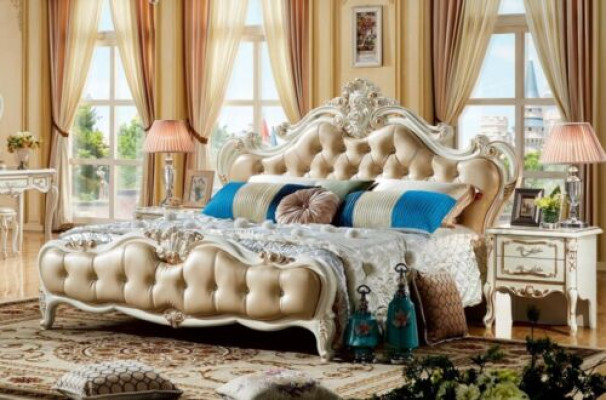 Barock Schlafzimmer 3tlg. Set Bett + 2x Konsolen Beistelltisch Betten