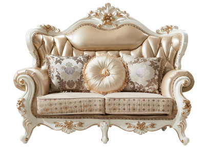 Sofa 2 Sitzer Beige Luxus Leder Wohnzimmer Klassische Design Sofa Elegantes