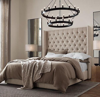 Chesterfield Schlaf Zimmer Doppel Betten Design Leder Luxus Bett Hotel