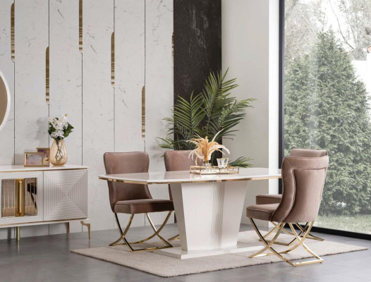 Esstisch Garnitur Gruppe Esszimmer Tisch + 4 Stuhl Set Designer Möbel