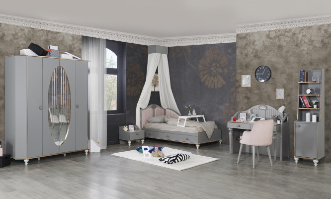Kleiderschrank Schlafzimmer Schrank Holz Schränke mit Spiegel Gold Grau