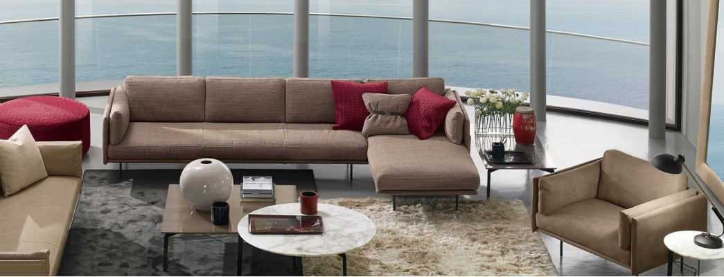 Braun Ecksofa L-Form Sofa Couch Design Polster Modern Textil Wohnzimmer