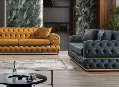 Garnitur Luxus Chesterfield Sofagarnitur 3+3 Sitzer Sofa Sessel Sofas Leder 2tlg