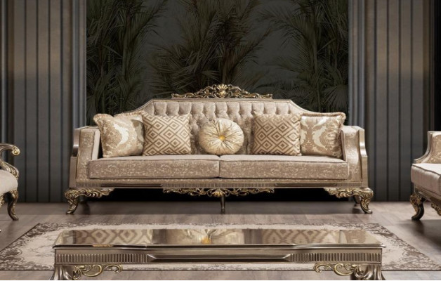 Dreisitzer Sofa 3 Sitzer Sofa Sofas Stoff Barock Rokoko Couch Design Wohnzimmer