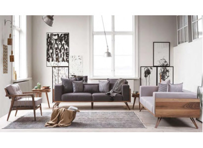 Moderne Sofagarnitur 3+3+1 Sitzer Wohnzimmer Einrichtung Holzgestell