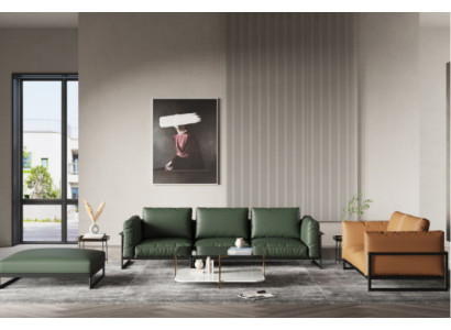 Braun-Grüne 3+2 Sitzer Ledergarnitur Wohnzimmer Kunstleder Couch-Set