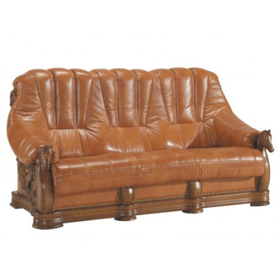 Klassische Dreisitzer Couch Polster Sofa 100% Echtes Leder Holz (ohne 2+1) Neu