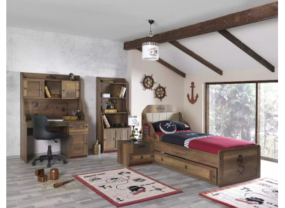 Kinderzimmer Garnitur Pirat Bettrahmen Jugendbett Holz Braun 5tlg Set