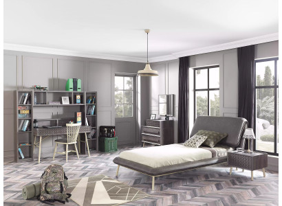Komplete Jugendbett Kindermöbel Kinderzimmer Bett Holz Grau Set 5tlg