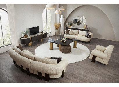 Weiße Wohnzimmer Sofagarnitur 2x Beistelltische 2x Hocker Luxus Couchen
