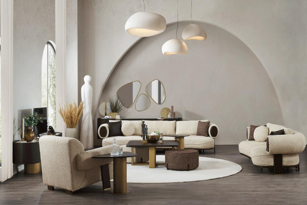 Weiße Wohnzimmer Sofagarnitur 2x Beistelltische 2x Hocker Luxus Couchen