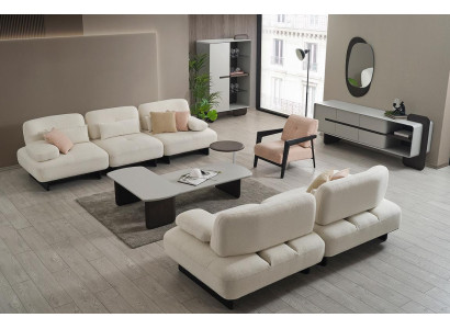 Weiße Polster Wohnzimmer Garnitur 2x Sofas Couchtische Beistelltisch