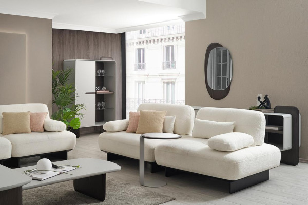 Weiße Polster Wohnzimmer Garnitur 2x Sofas Couchtische Beistelltisch