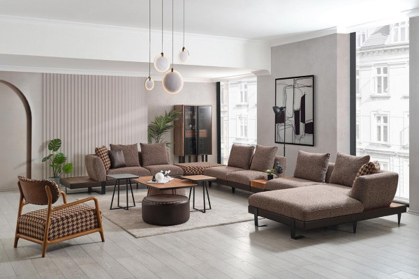 Braunes U-Form Textil Sofa Designer Ecksofa Große Polster Wohnlandschaft