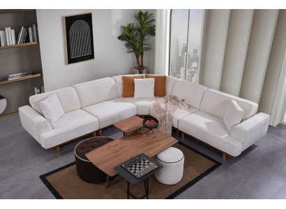 Weißes Wohnzimmer 6tlg Set Designer Polster Ecksofa 2x Hocker Couchtisch