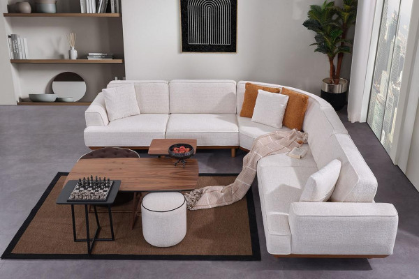 Weißes Wohnzimmer 6tlg Set Designer Polster Ecksofa 2x Hocker Couchtisch