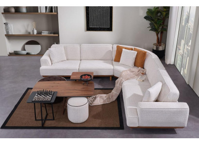 Weißes Polster Ecksofa Luxuriöse L-Form Eckcouch Wohnzimmer Textil Sofa