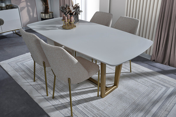 Weiße Holz Esszimmer Garnitur Designer Esstisch 4x Polsterstühle 7tlg