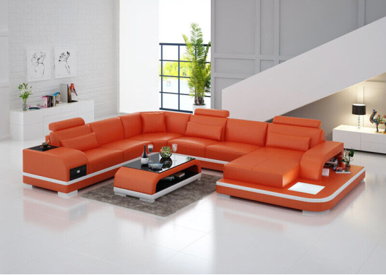 Ledersofa Couch Wohnlandschaft Ecksofa Eck Garnitur Design Modern Sofa +USB Neu