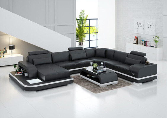 Ledersofa Couch Wohnlandschaft Ecksofa Eck Garnitur Design Modern Sofa +USB Neu