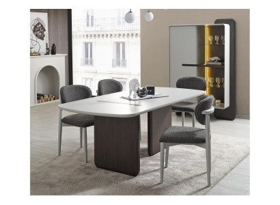Esszimmer Möbel Abgerundeter Esstisch 4x Stühle Luxus Holz Garnitur 5tlg