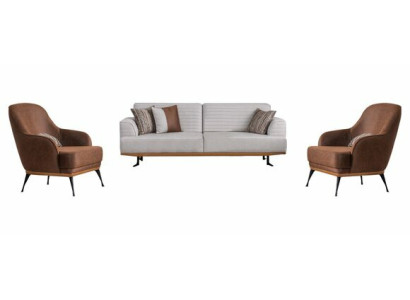 Modernes 3tlg Wohnzimmergarnitur Dreisitzer-Sofa und Sessel für Wohnzimmer