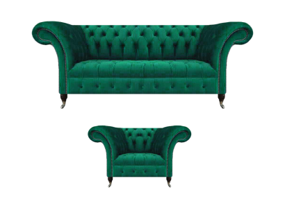 Wohnzimmer Grün Sofa Dreisitze Couch Komplett Sessel Polstersofa Chesterfield