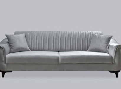Graue Couch Wohnzimmer Dreisitzer Sitzpolster Sofa Möbel Samt Holz