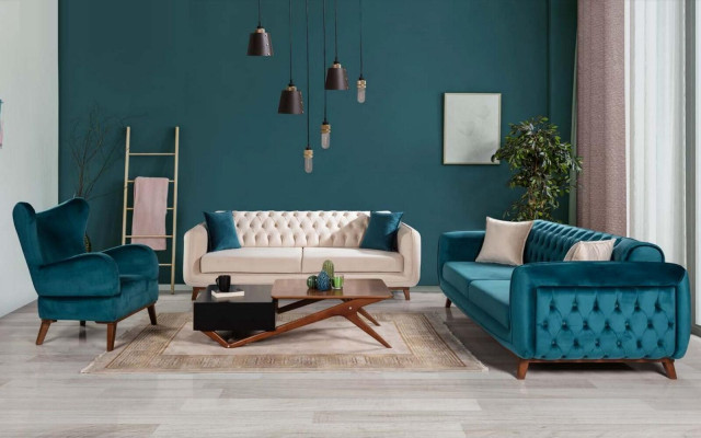 Sessel 1 Sitzer Design Wohnzimmer Polster Holz Moderne Türkis