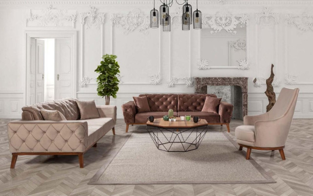 Sessel Polster Möbel Wohnzimmer Einsitzer Relax Textil Lounge Lehnstuhl Beige
