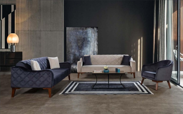 Elegante Schwarz Dreisitzer Couch Sofa Wohnzimmer Sitzmöbel Samt
