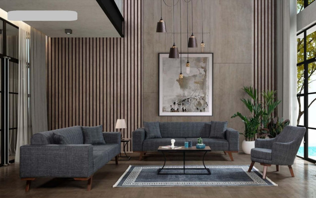 Schwarz Sofa 3 Sitzer Textil Couch Dreisitzer Polster Möbel
