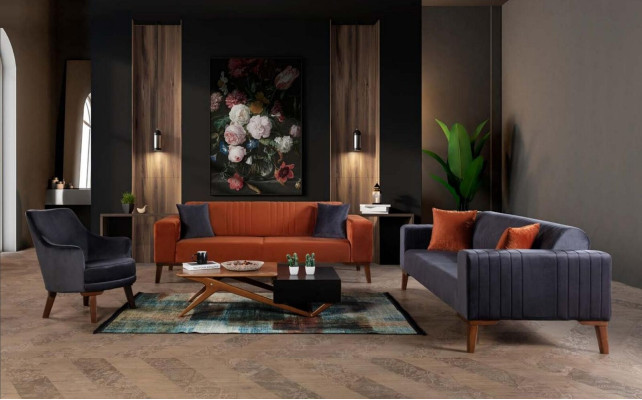 Grau Dreisitzer Couch Elegante Sofa Sitzmöbel Wohnzimmer Samt