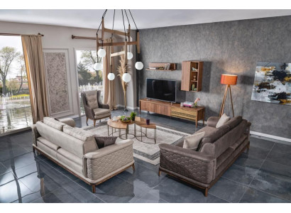 Garnitur Sofagarnitur Luxus 3+3+1 Sitzer Sofa Stoff Sessel Sofas Modern Braune