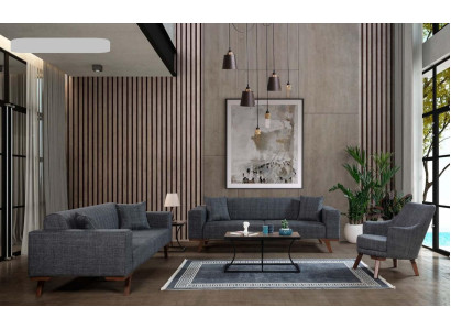 Sofagarnitur 3+3+1 Sitz Design Sofas Polster Couchen Grau Möbel 3tlg