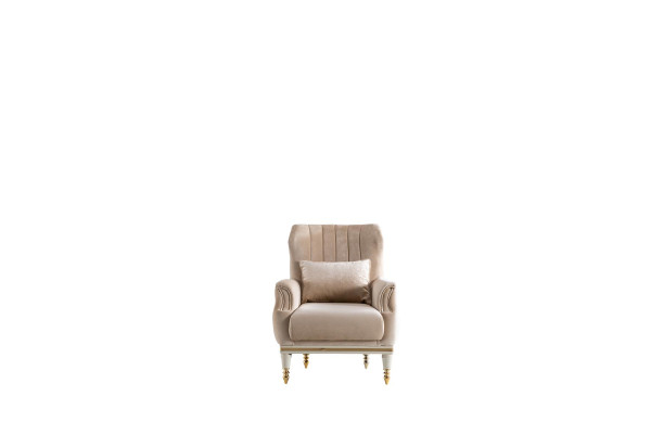 Sessel Beige Elegantes Polster Stoff 1Sitzer Chesterfield Modern Wohnzimmer Neu