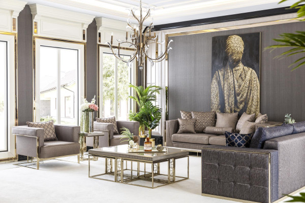 Beistelltisch Grau Modern Holz Design Wohnzimmer Möbel Luxus Elegantes Tisch 